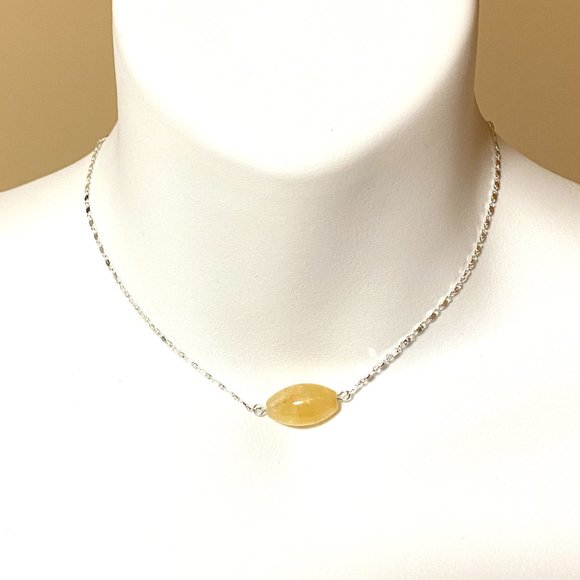 2/$20, Yellow Prehnite Stainless Necklace, Genuine Barrel Gemstone Bar Pendant - Picture 2 of 9